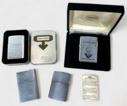 Four various Zippo 'brushed' stainless steel collectible lighters, comprising, George Blaisdell