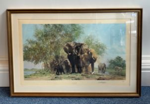 David Shepherd CBE FRSA FGRA (1931 - 2017), 'Elephants and Egrets,' limited edition colour print,