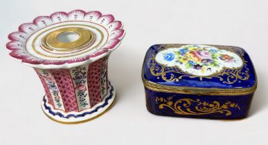 A 19th Century Limoge porcelain inkwell made for Asprey, London, 7.5cm high, together with a 19th
