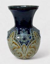 A 19th century Doulton Lambeth pottery vase, of bulbous form, with cylindrical neck and flared