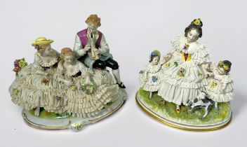 An Unter Weiss Bach German porcelain classical figure group, depicting two seated ladies dressed