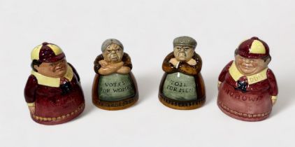 Two pairs of various Royal Doulton salt & peppers, 'Votes for Woman' D7066 and D7067, together