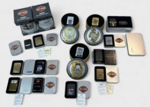 A collection of sixteen boxed Zippo Harley-Davidson lighters, to include, The Reunion 90th