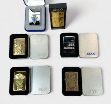 Six various cased Zippo brass and polished chrome collectible lighters, comprising, Turquoise