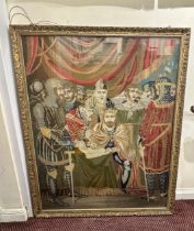 A large wool tapestry depicting the signing of the Magna Carta by King John of England at Runnymede,