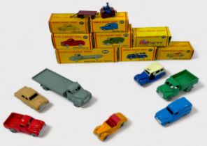 Eight boxed Dublo Dinky Toys die-cast model vehicles, comprising, 061 Ford Prefect, 062 Singer