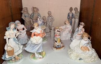 Five Royal Worcester porcelain figures and two Coalport figures together with eight other