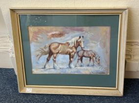 Rosemary Sarah Welch (b.1946), Study of a Welsh Cob and foal, signed, watercolour on paper, 26x41cm,