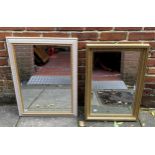 Two various gilt-wood rectangular mirrors together with an associated mirrored shelf, (3), largest