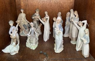 Thirteen various Lladro porcelain figures and two NAO figures. (15) (IN SECTION 46)