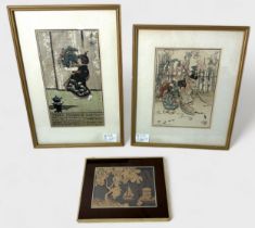 Two colour prints after Helen Hyde, depicting children working, signed, mounted, glazed and