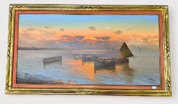 Bardi, 20th century Italian School, boats moored at dusk, signed, oil on canvas, approximately
