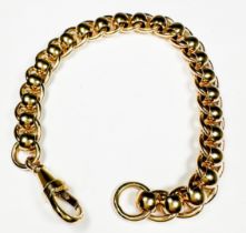 A 9ct yellow gold roller ball belcher-link bracelet, with Albert catch, weighs 34.8 grams.