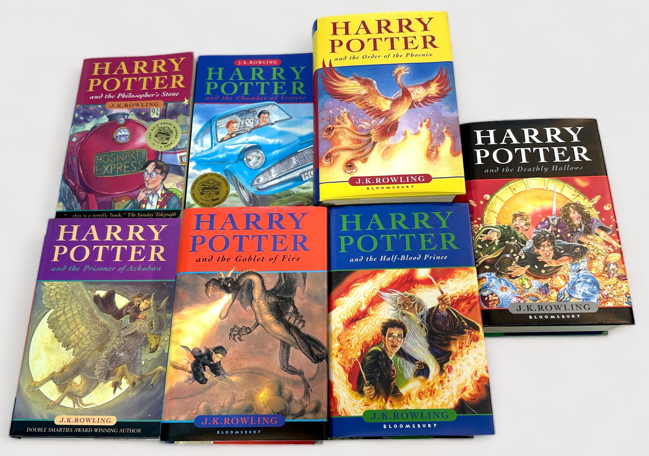 Seven Harry Potter books, including four first editions; Goblet of Fire, Order of the Phoenix,