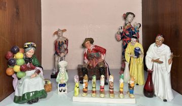 Various porcelain figure groups including 'The Cavalier' by The Studio Potter, Seven Dwarfs toast