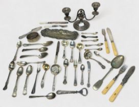 A good collection of assorted silver flatware including some Victorian spoons by Chawner & Co. And