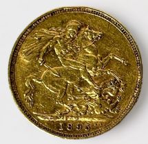 A Queen Victoria Gold Sovereign, 1895, Melbourne mint mark, obverse Old head third portrait, 8.00g