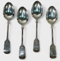 A set of four Edwardian silver table spoons by Joseph Rodgers & Sons, with bright cut foliate