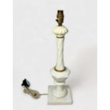 A white alabaster marble table lamp of baluster form on square plinth, 40cm high, (PAT tested)