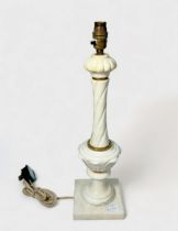 A white alabaster marble table lamp of baluster form on square plinth, 40cm high, (PAT tested)