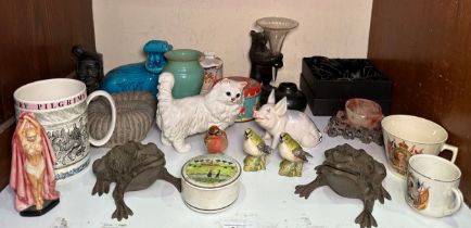 Mixed ceramics and sundry items including Beswick animals, two Edward VIII royal commemorative cups,