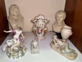 A 19th century Samson porcelain figure group of 'Leda & The Swan,' a 19th century porcerlain vase