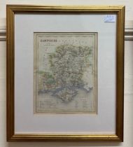 A 19th century hand-coloured map of Hampshire, engraved by J. Archer, Pentonville, London for
