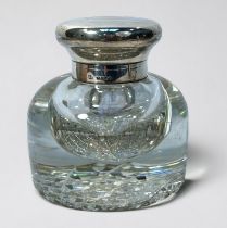 A Victorian Goliath cut glass inkwell of domed form, with silver mounted top and hinged domed