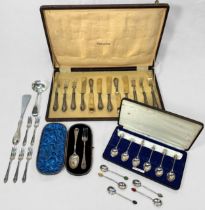 A collection of assorted silver flatware comprising a Georgian ladle by Thomas Wilkes Barker,