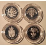 Coins : GREAT BRITAIN 4 Various £1 proof .925 Silv