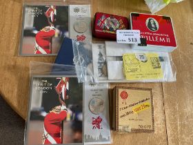 Collectables : Commemorative coins & 2 boxes of vi