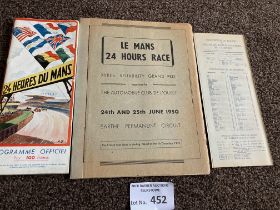 Motor Racing : Le Mans programme 24/25th June 1950