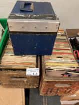 Records : Collection of singles in 2 vintage woode