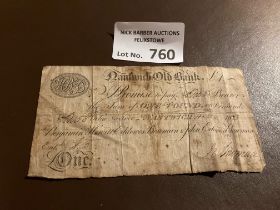 Banknotes : Nantwich Bank Vintage old £1 note 1813