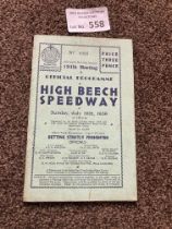 Speedway : High Beech v Smallford 8 page card prog