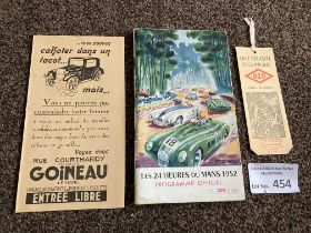 Motor Racing : Le Mans programme 14/15th June 1952