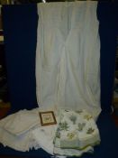 A small quantity of white linen, lace, crochet etc. plus a vintage ladies linen night dress.