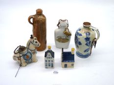 A small quantity of figures including two Delft miniature houses made for 'Bols' royal distilleries