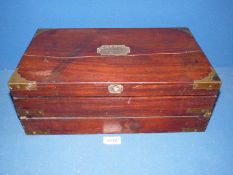 A Victorian Mahogany Brass Bound Campaign writing slope with upstanding correspondence box (16" x