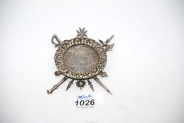 An elaborately mounted 1798 Ferdinand Von Hompesch zu Bolheim Order of Malta 30 Tari silver Coin