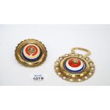 A pair of 19th c. horse brasses with large red, white and blue enamel roundels.