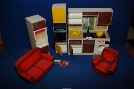A quantity of Sindy furniture including sink unit, refrigerator,