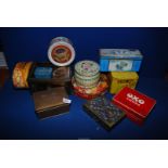 A quantity of vintage and other tins including Blue Bird toffee tin, etc.