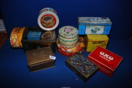 A quantity of vintage and other tins including Blue Bird toffee tin, etc.