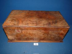A Victorian walnut, 1/4 veneered workbox with cotton tray, veneer a/f., 19" x 7 1/4" x 10".