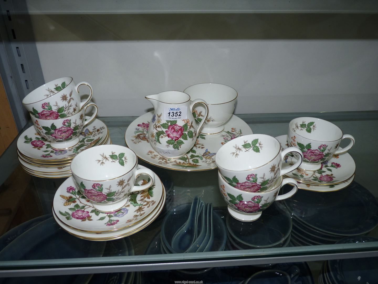 A Wedgwood 'Charnwood' part teaset comprising six cups, five saucers, six side plates, milk jug,
