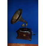A 'His Masters Voice' horn Gramophone, a/f, 28'' tall overall x 14" square.