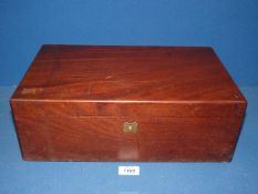 A Victorian Mahogany writing slope with Brass Drop Handles and original Ink and dusting bottles,