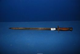 A British bayonet, possibly for an Enfield rifle, stamped 1907 with over stamp of 1916,