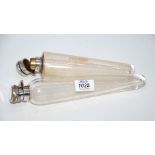 A James Dixon & Sons glass conical Saddle Flask with possibly silver top (no hallmark present),